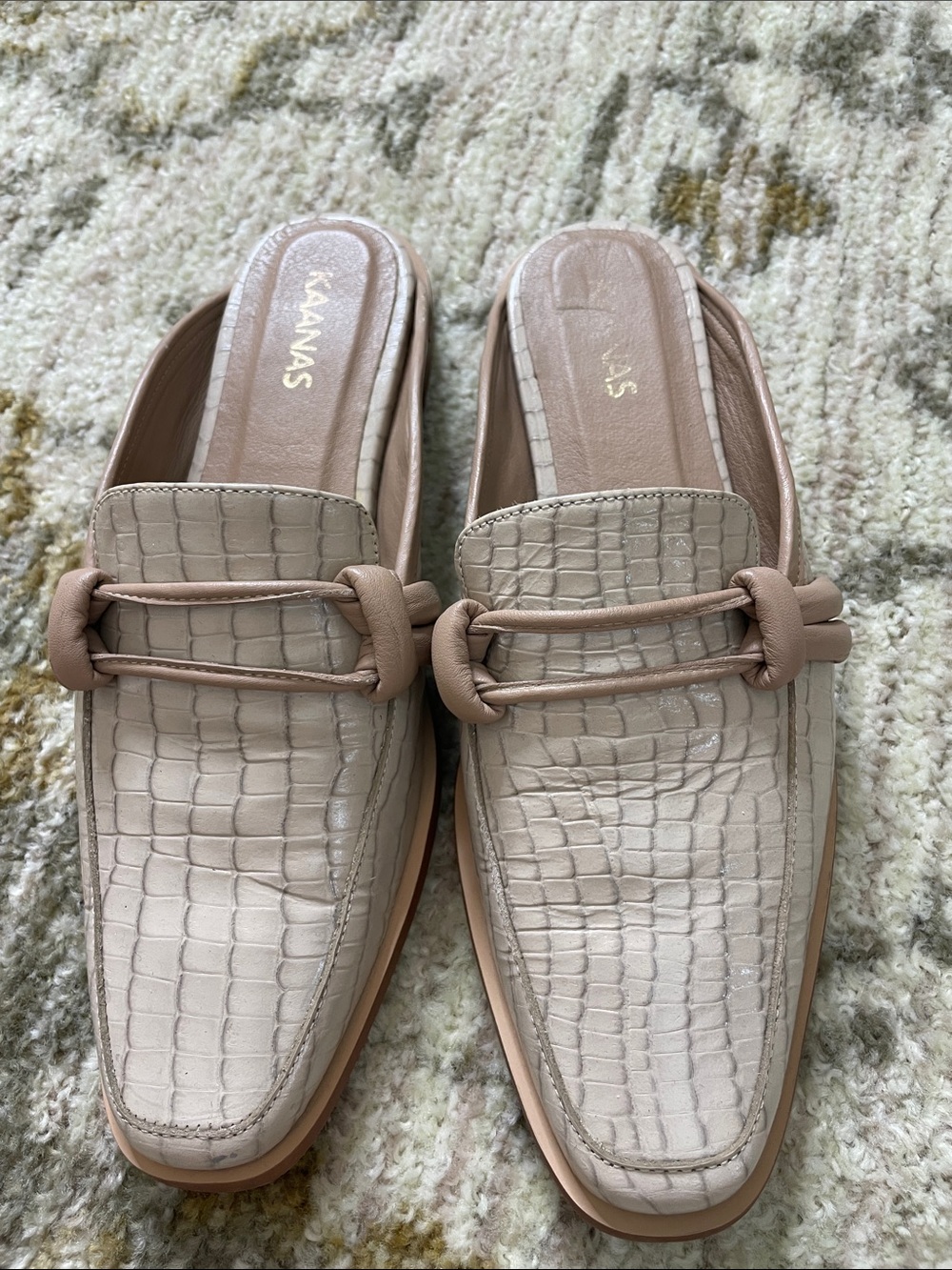 Kaanas  Cream Croc-Embossed Leather Slide Loafers